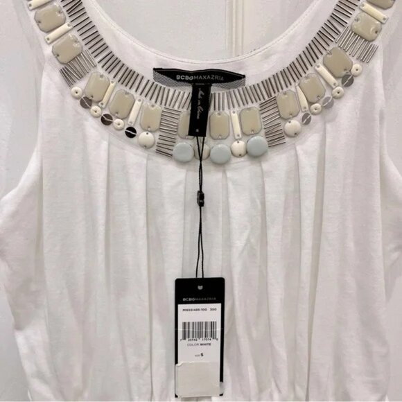 Gorgeous Elegant NWT, Draped-top Beaded Neckline White Grecian Long Maxi Gown - Picture 4 of 7